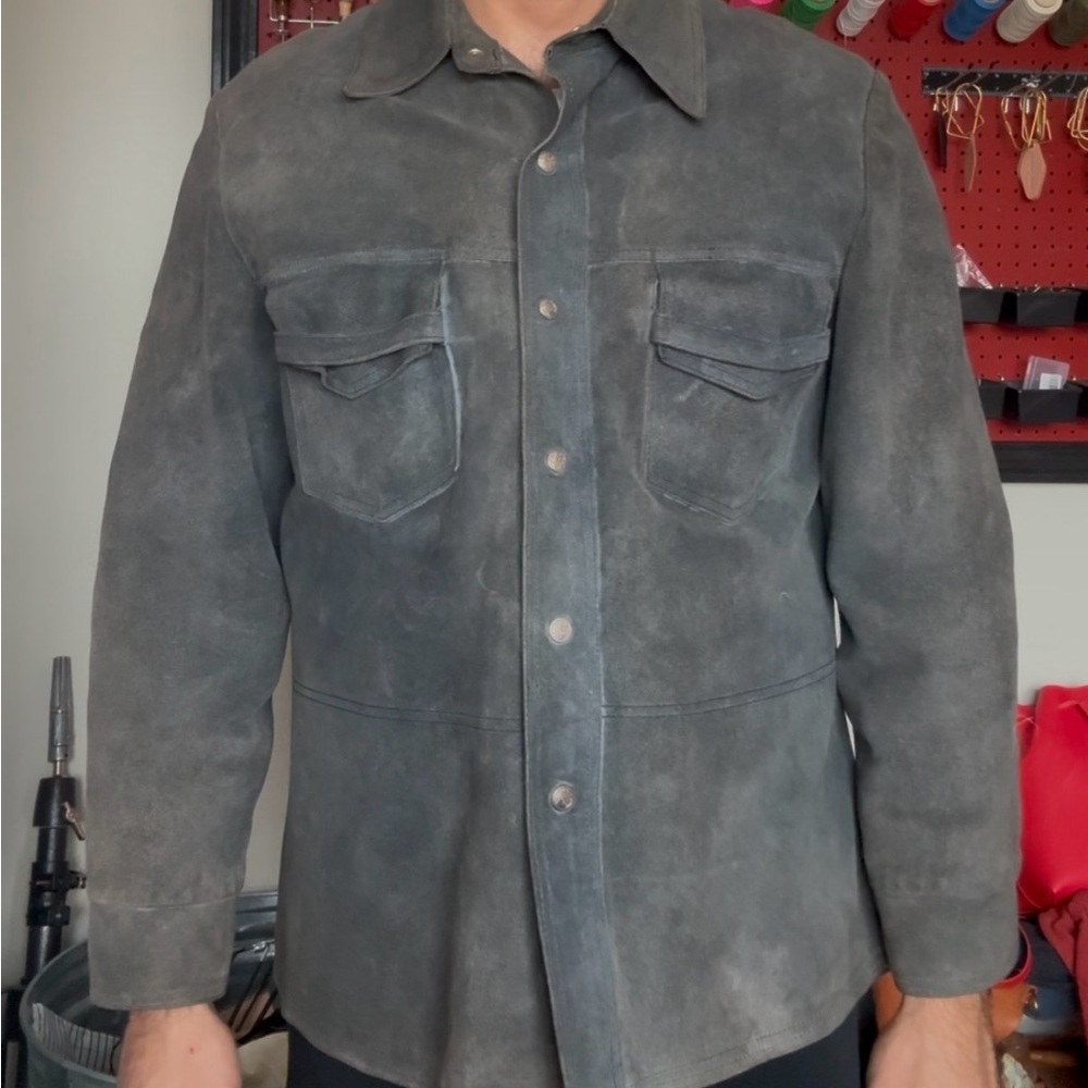 Gray Lightweight Shirt Jacket Waxed Suede